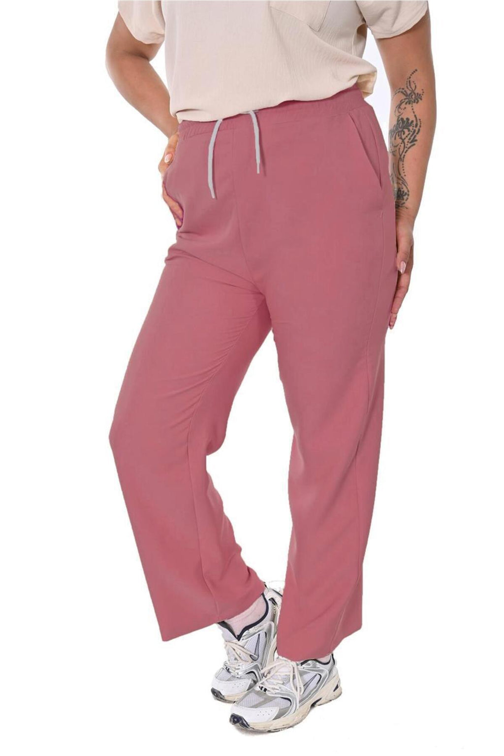 Plus Size Drawstring Wide-Leg Sweatpants in Dusty rose – additional product view