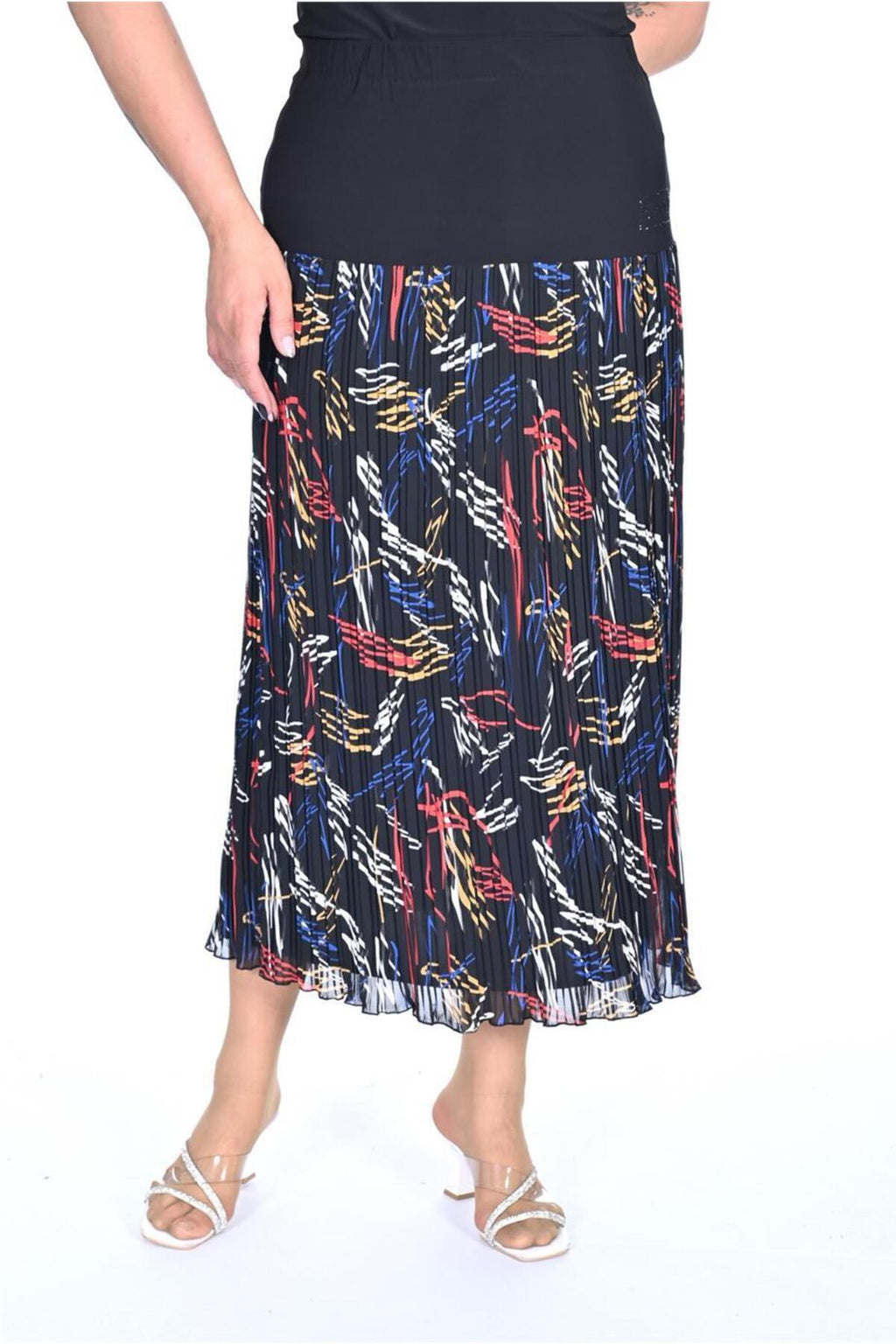 Plus Size Abstract-Print Pleated Chiffon Skirt in Multicolour on a dark base – Lady Fancy wholesale size pack