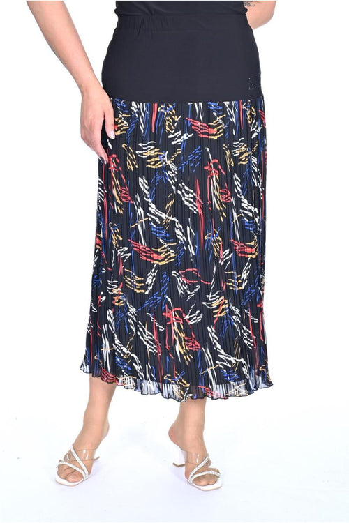 Plus Size Abstract-Print Pleated Chiffon Skirt in Multicolour on a dark base – Lady Fancy wholesale size pack