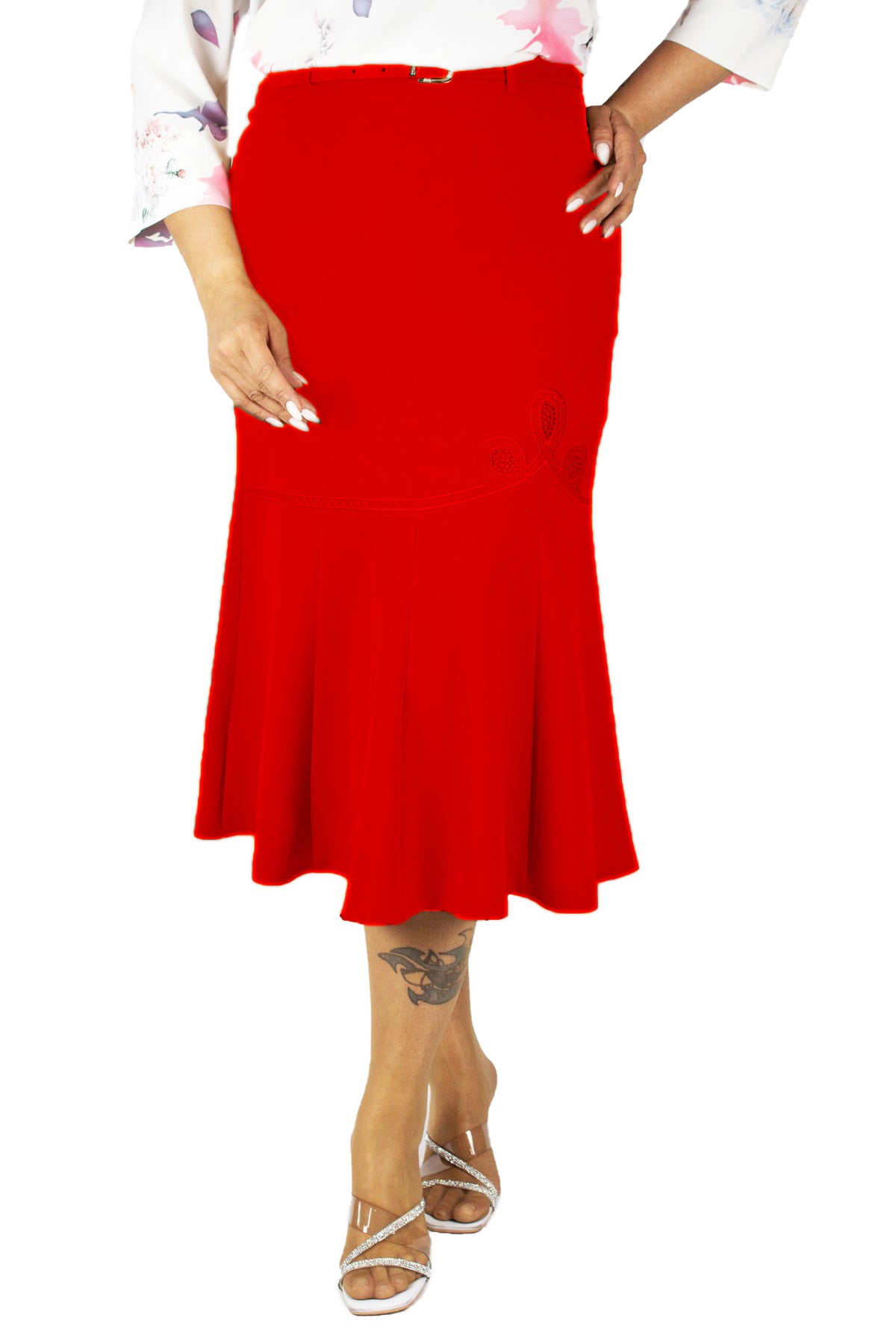 Plus Size Embroidered Fishtail Midi Skirt in Red – Lady Fancy wholesale size pack