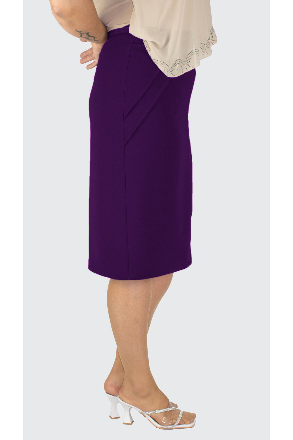 Plus Size Pintuck-Detail Straight Skirt in Purple – additional product view