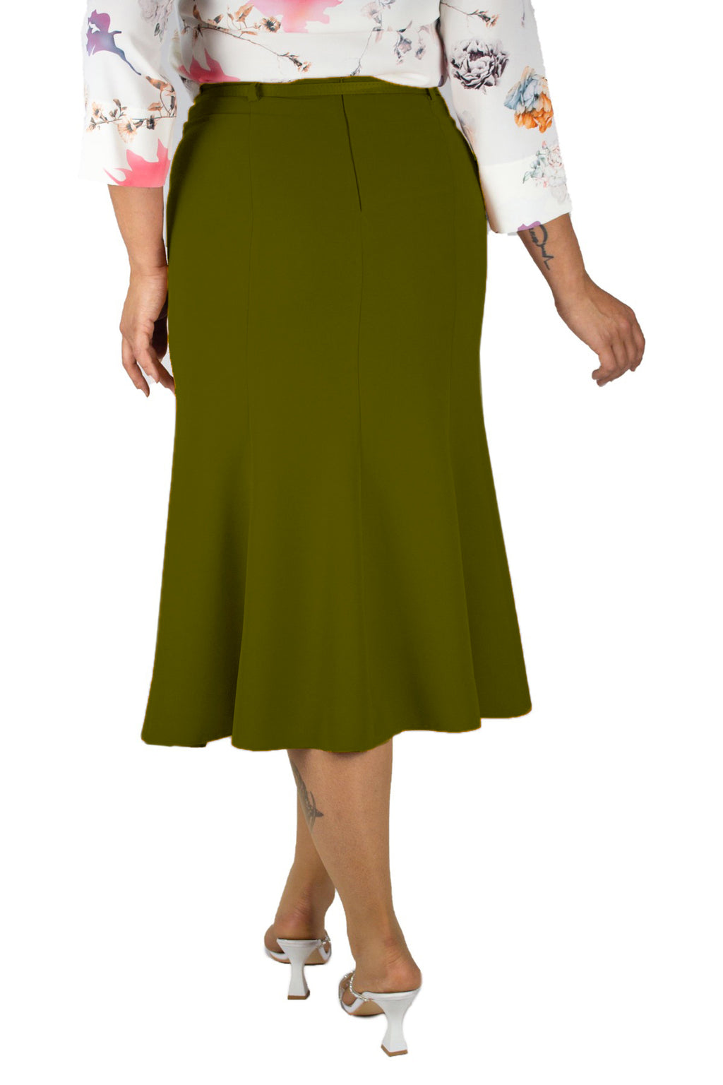 Plus Size Embroidered Fishtail Midi Skirt in Khaki – additional product view