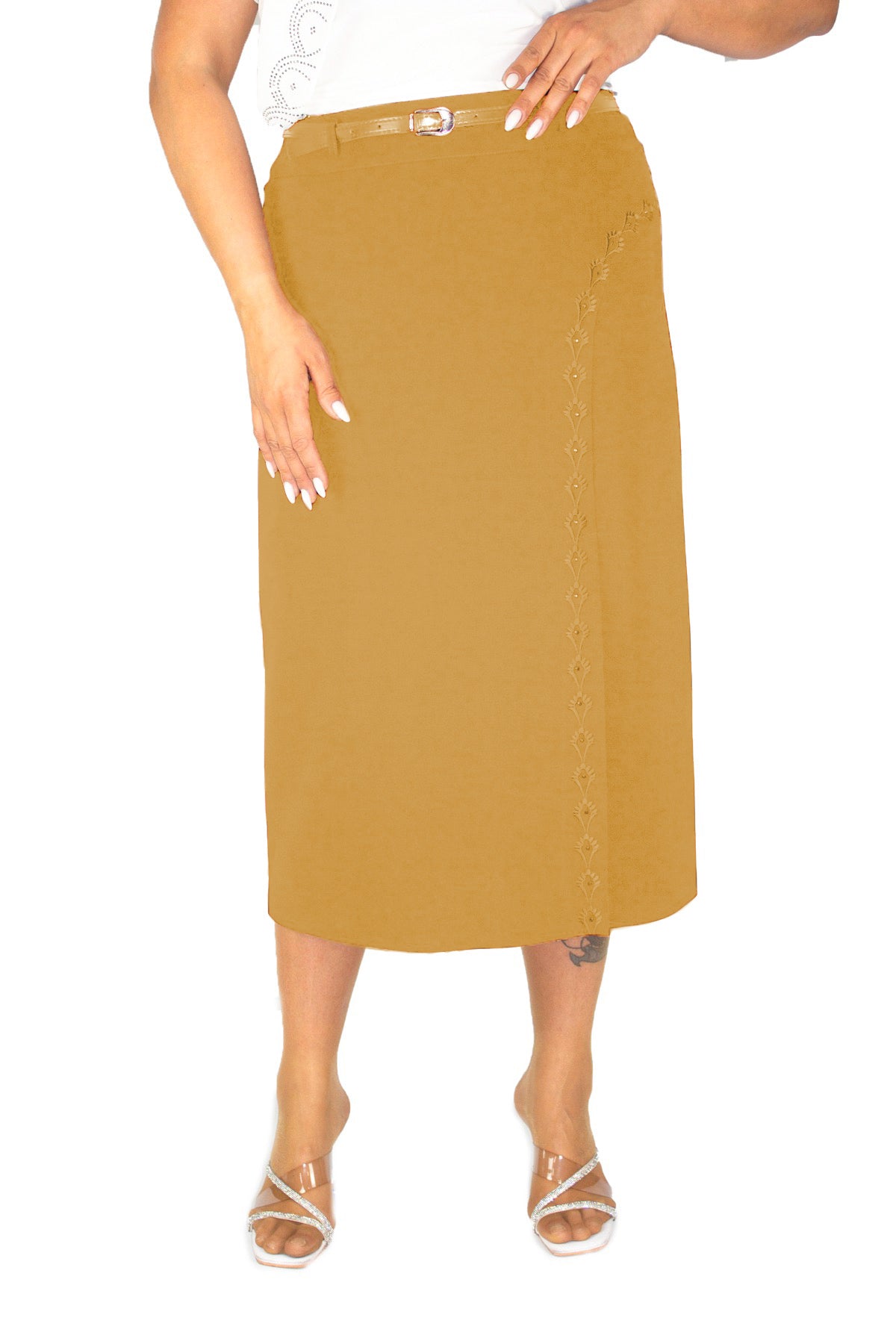 Plus Size Embellished Single-Pleat Midi Skirt in Mustard – Lady Fancy wholesale size pack