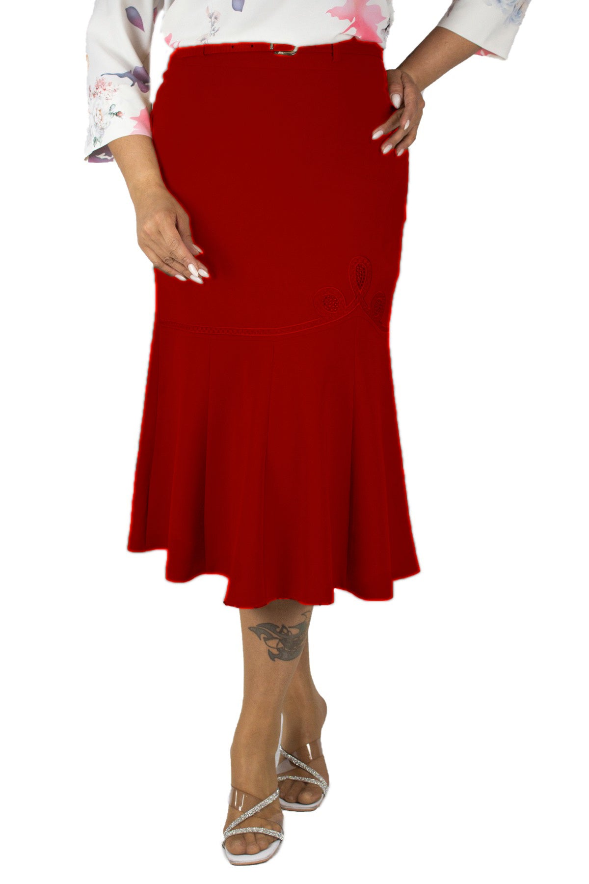 Plus Size Embroidered Fishtail Midi Skirt in Burgundy – Lady Fancy wholesale size pack