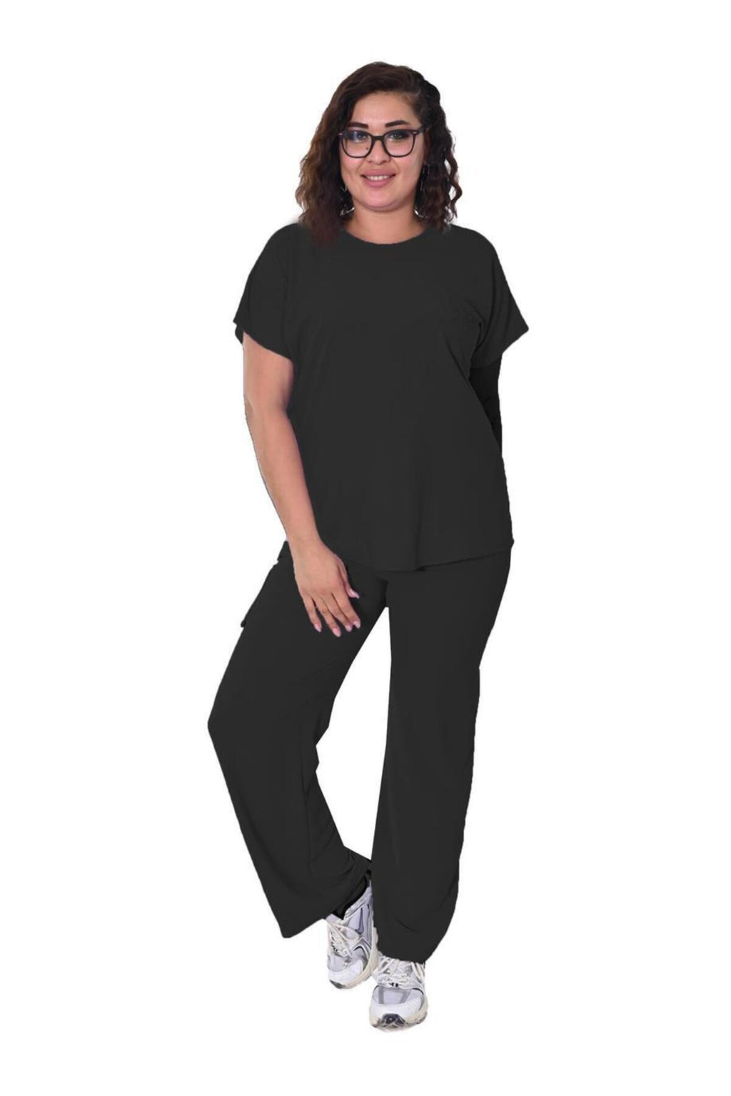 Plus Size Short-Sleeve Embellished Tracksuit in Black – additional product view