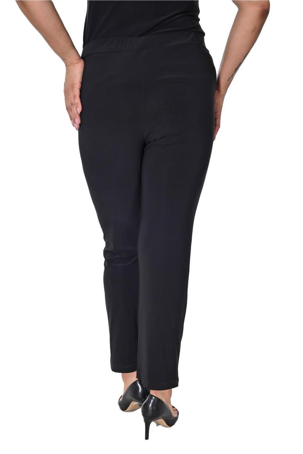 Plus Size Elastic-Waist Straight-Leg Trousers in Black – additional product view