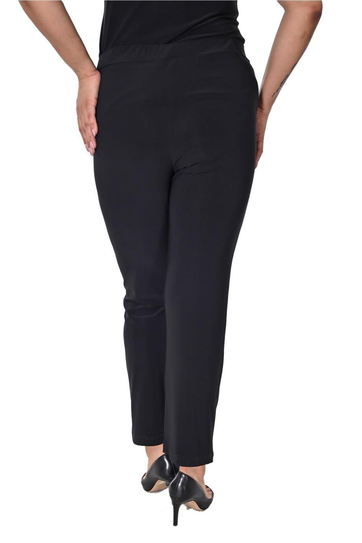 Plus Size Elastic-Waist Straight-Leg Trousers in Black – additional product view