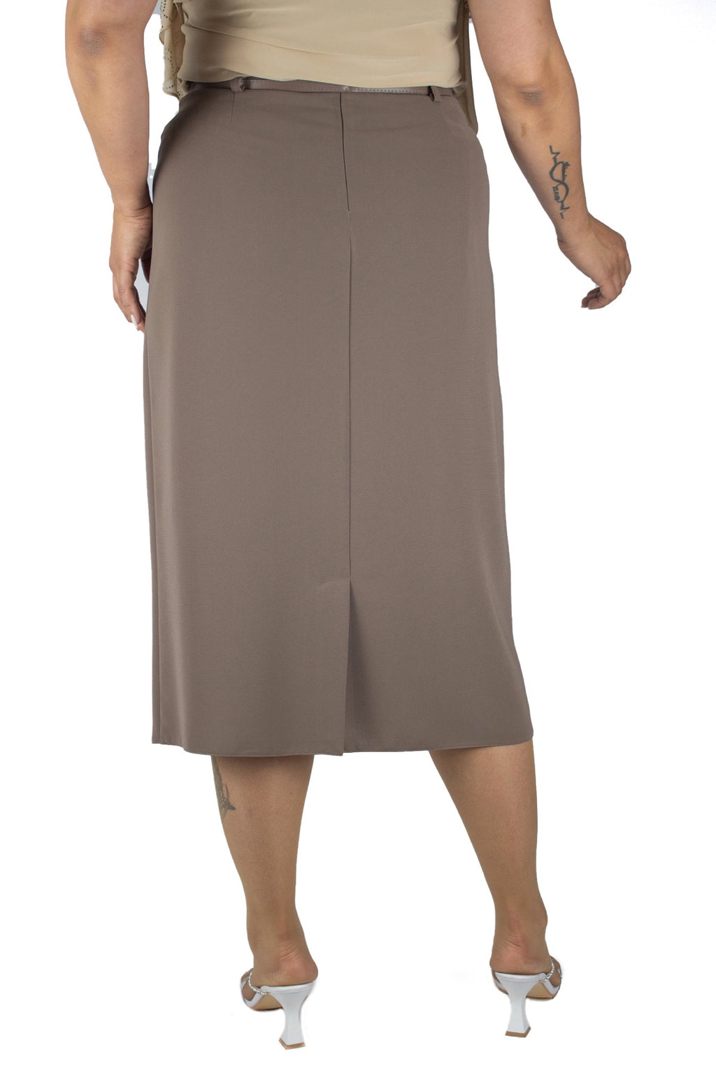 Plus Size Embellished Pleat-Detail Midi Skirt – Taupe