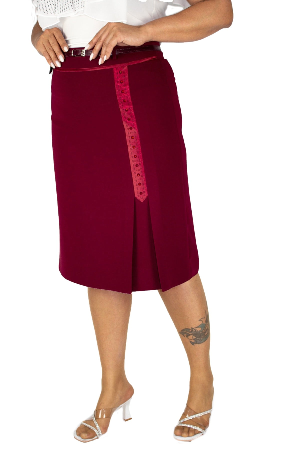 Plus Size Satin-Trim Embellished Skirt – Burgundy