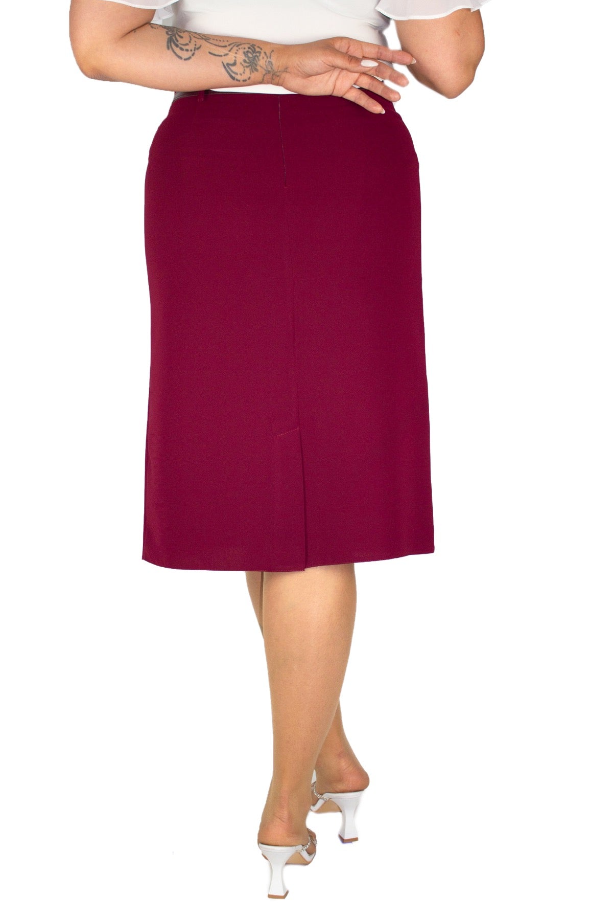 Plus Size Satin-Trim Embellished Skirt – Burgundy