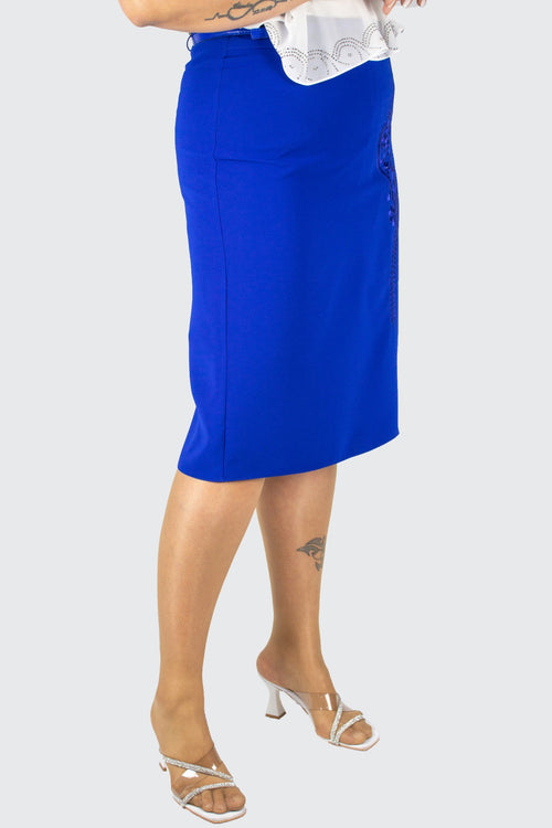 Plus Size Botanical Embroidered Skirt – Royal Blue