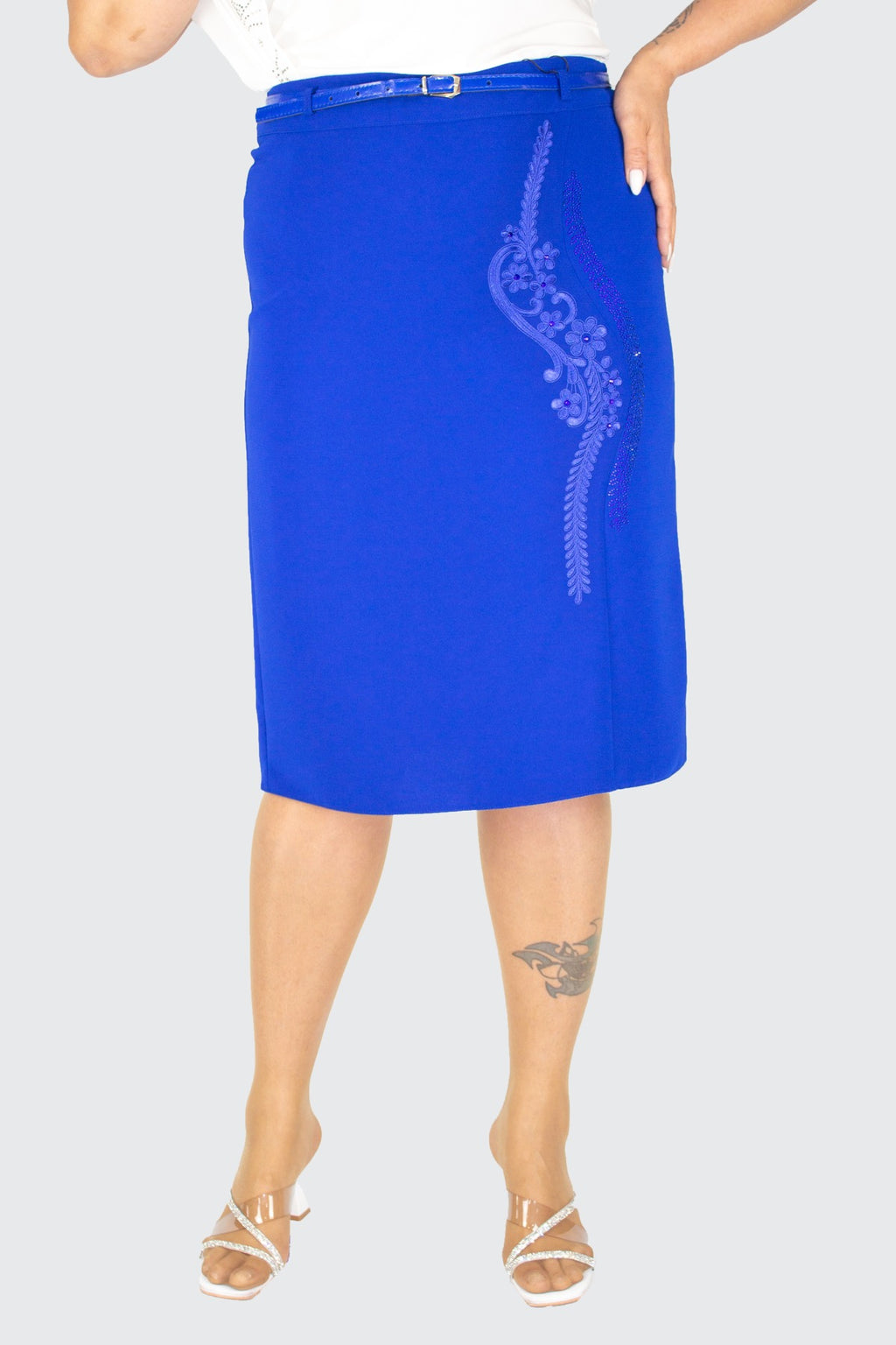 Plus Size Botanical Embroidered Skirt – Royal Blue