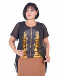 Plus Size Asymmetric Overlay Blouse in Black / gold print – Lady Fancy wholesale size pack