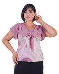 Plus Size Tie-Neck Printed Blouse in Mauve / floral print – Lady Fancy wholesale size pack