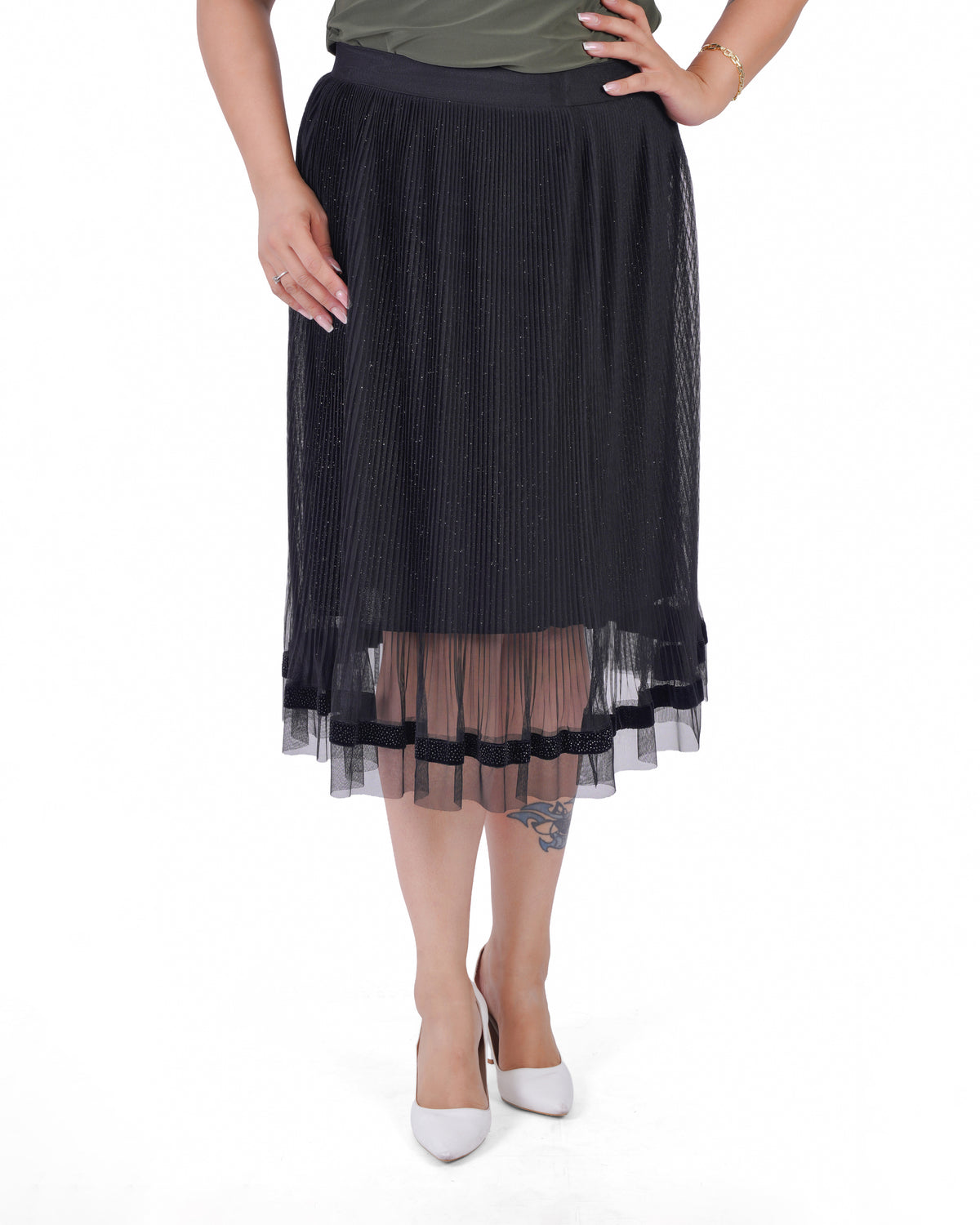 Plus Size Sheer-Stripe Pleated Skirt in Black – Lady Fancy wholesale size pack