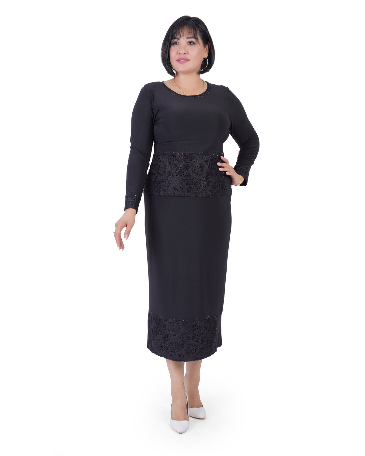 Plus Size Lace-Detail Blouse & Skirt Set in Black – Lady Fancy wholesale size pack