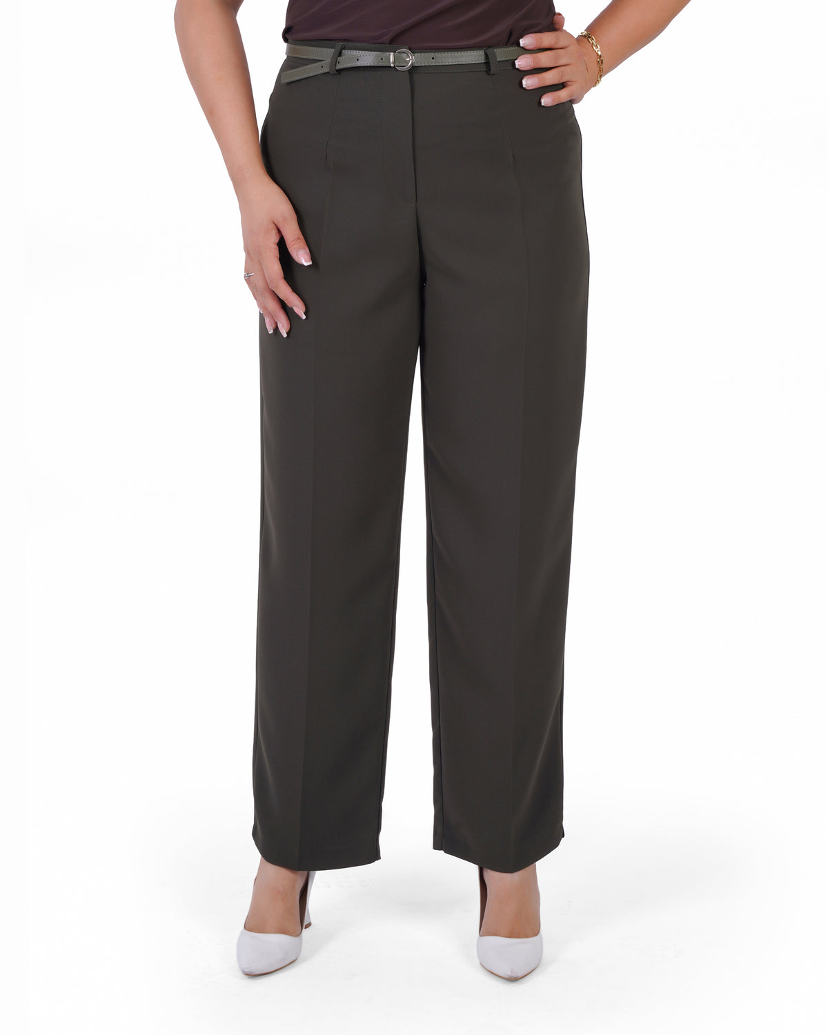 Plus Size Tailored Straight-Leg Trousers in Olive – Lady Fancy wholesale size pack