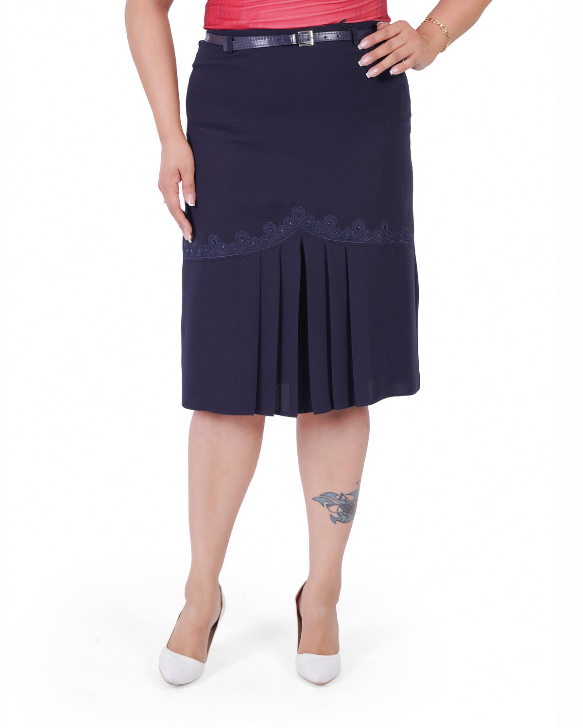 Plus Size Scalloped Pleat-Panel Skirt in Navy – Lady Fancy wholesale size pack