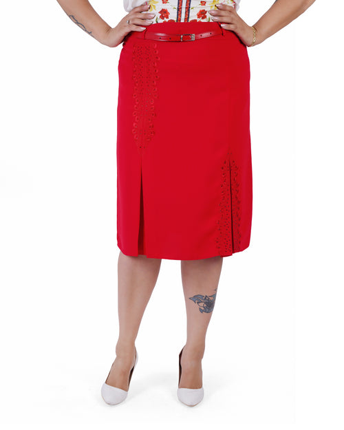 Plus Size Asymmetric Pleat-Detail Skirt in Red – Lady Fancy wholesale size pack
