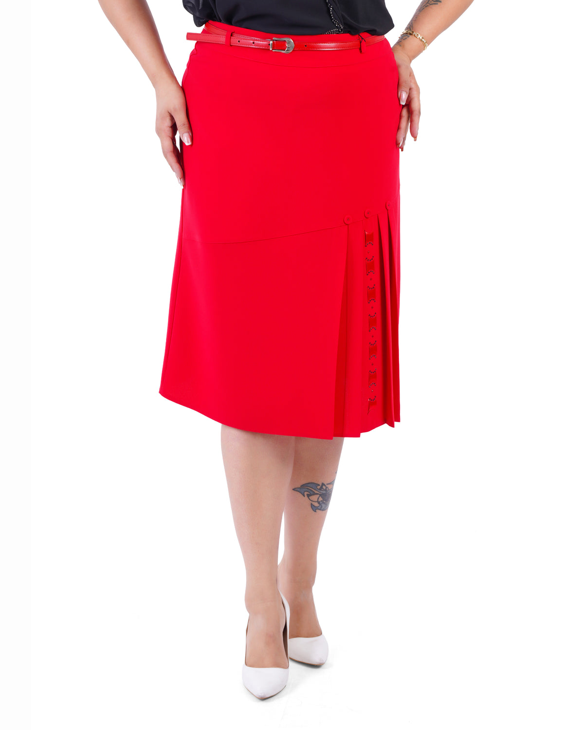 Plus Size Embellished Inverted-Pleat Skirt in Red – Lady Fancy wholesale size pack