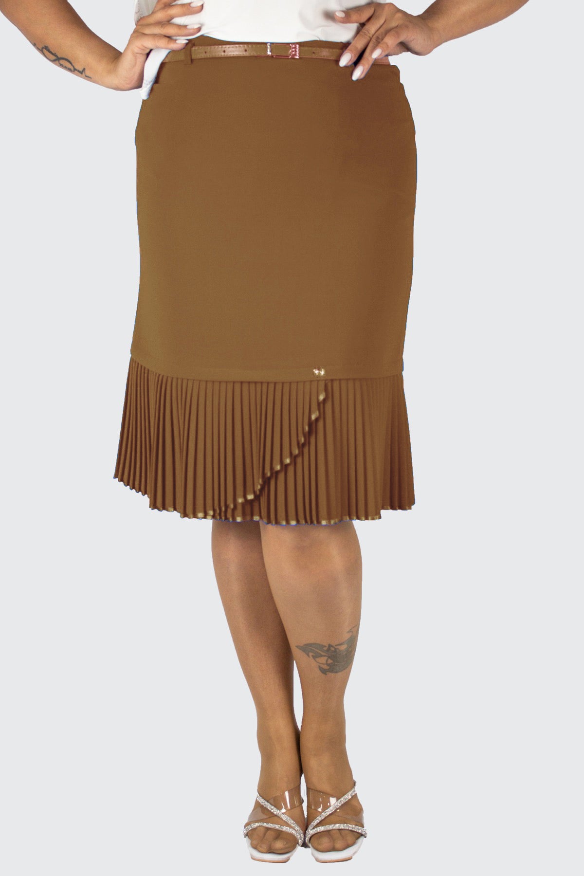 Plus Size Embellished Fine-Pleat Hem Skirt in Brown – Lady Fancy wholesale size pack