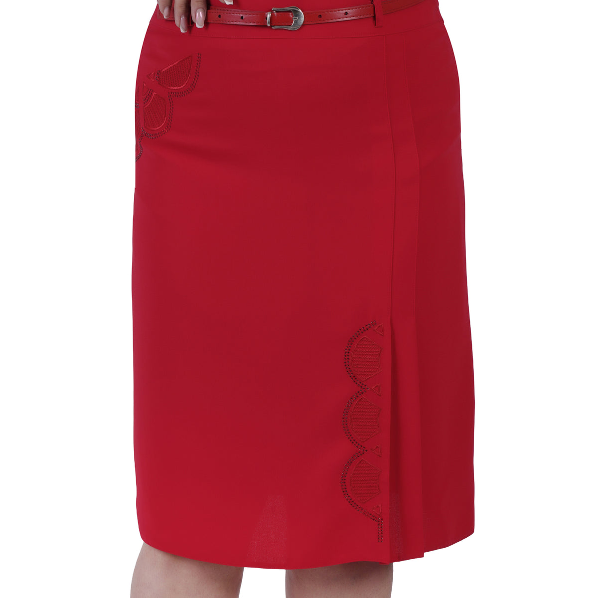 Plus Size Scalloped Embroidered Skirt in Red – Lady Fancy wholesale size pack