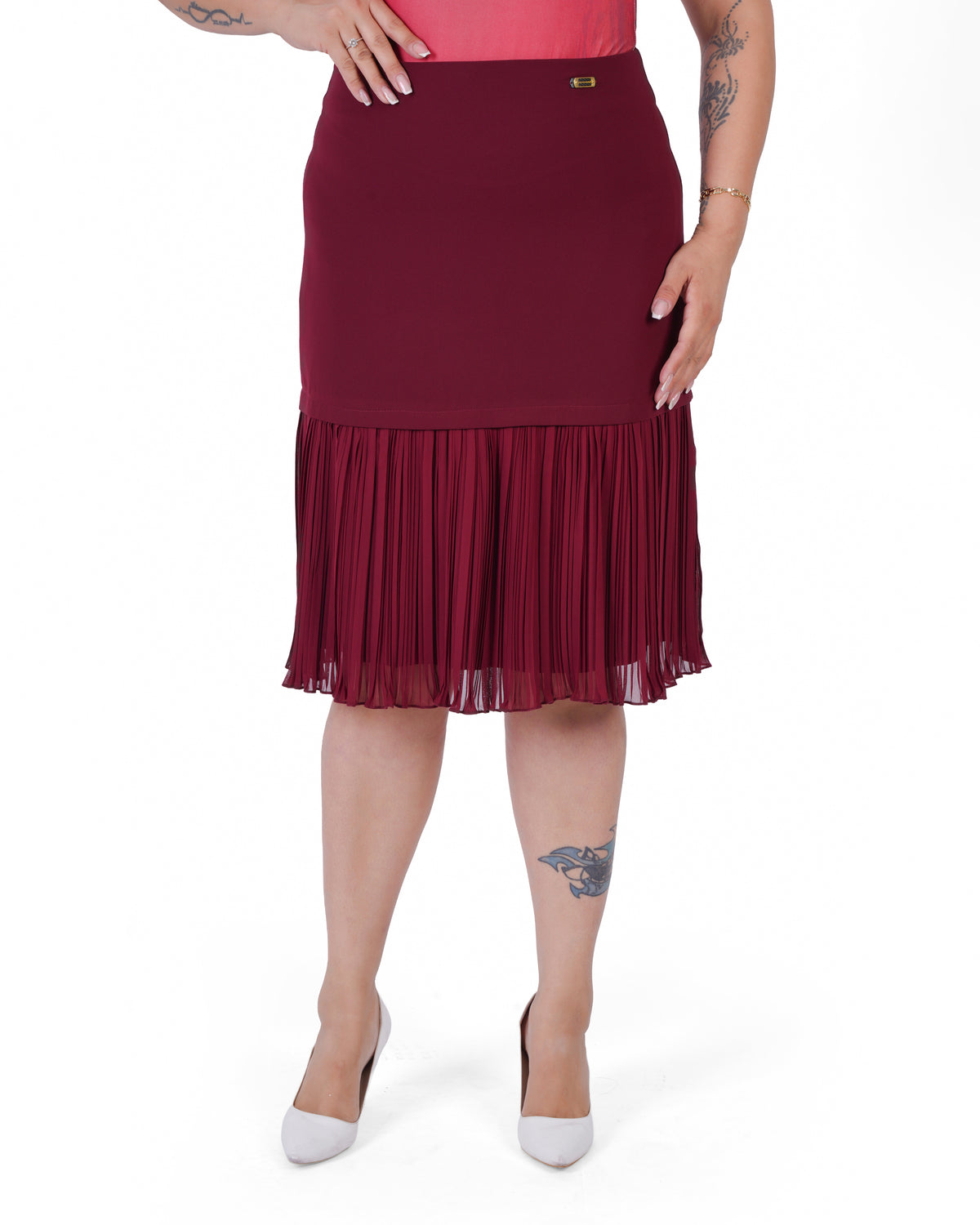 Plus Size Contrast Pleated-Hem Skirt in Burgundy – Lady Fancy wholesale size pack