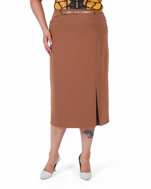 Plus Size Asymmetric Embellished Skirt in Camel – Lady Fancy wholesale size pack