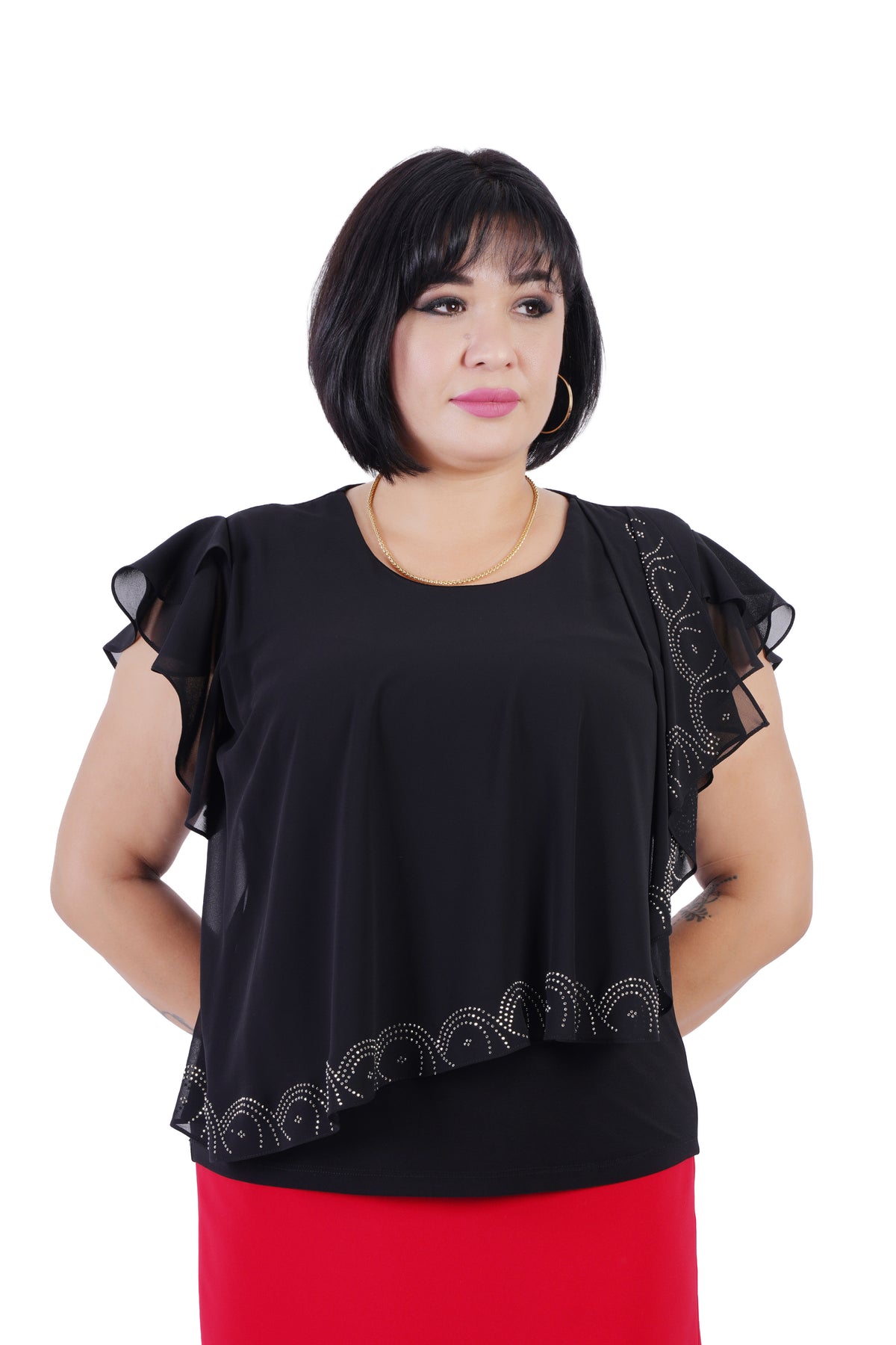 Plus Size Embellished Overlay Blouse in Black – Lady Fancy wholesale size pack
