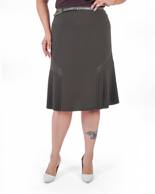 Plus Size Asymmetric Pleated Skirt in Olive – Lady Fancy wholesale size pack