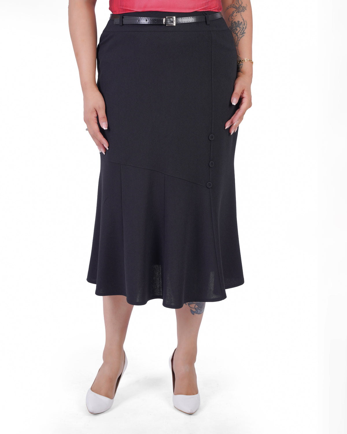 Plus Size Button-Detail Flared Skirt in Black – Lady Fancy wholesale size pack