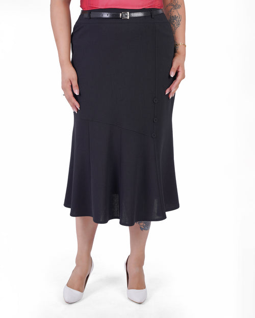 Plus Size Button-Detail Flared Skirt in Black – Lady Fancy wholesale size pack